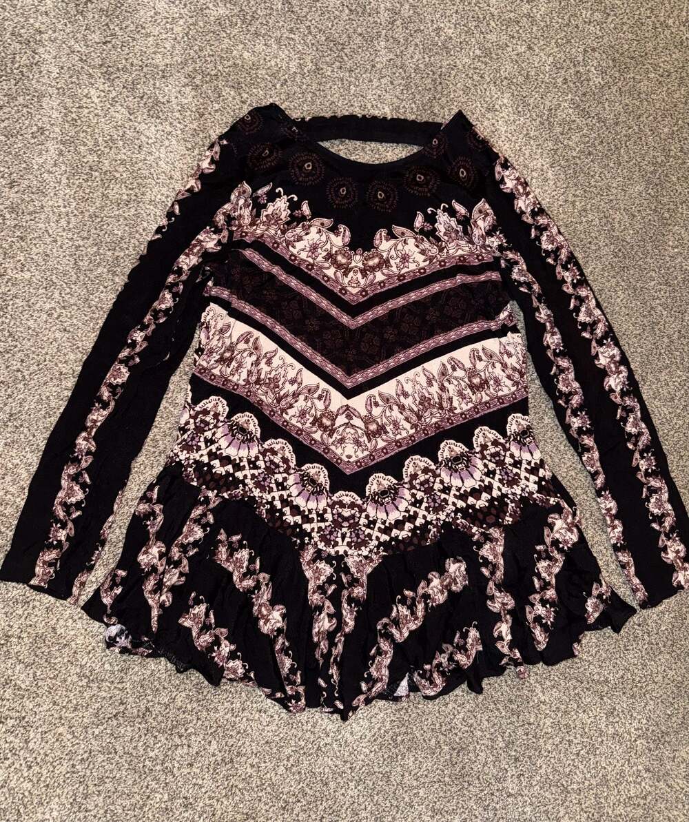 Free People Smooth Talker Long Sleeve Open Back Boho Tunic Dress